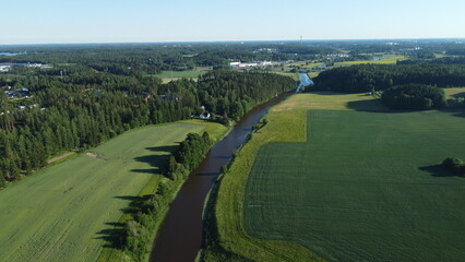 green fields and river
