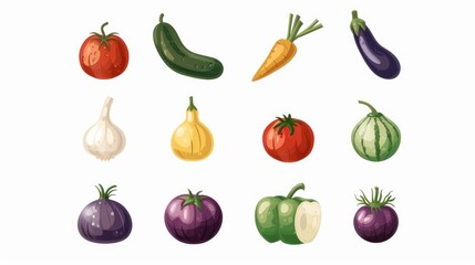 Modern vegetable icons set of 9, symmetrically arranged on white background