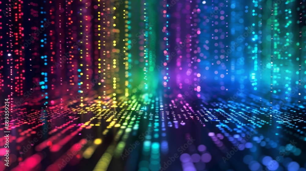 Poster Abstract background with colorful lights falling on a digital surface.
