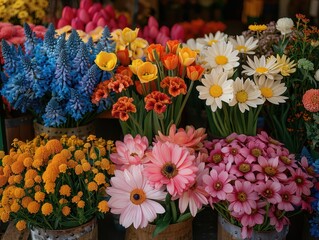 Blooming Beauty: Vibrant Flower Market with Colorful Bouquets and Detailed Arrangements