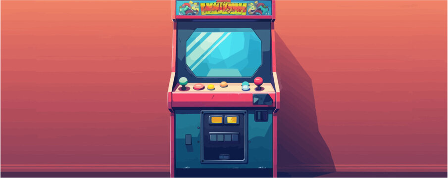 Retro arcade game cabinet with colorful buttons and joysticks Vector flat minimalistic isolated illustration