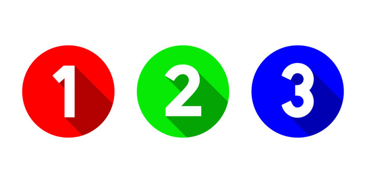 123 numbers icon with long shadow. 1th, 2nd, and 3rd sign symbol