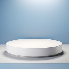 Minimalist white podium or pedestal on blue background