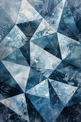 Canvas poster with geometric shapes in icy blues and silvers, showcasing cool patterns and sleek designs in a wintery wallpaper style