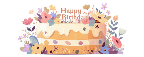 Fototapeta premium Vanilla cake with floral icing and a 