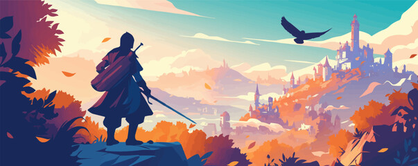 Fototapeta premium Quest for the Lost Artifact, Vector flat minimalistic isolated illustration