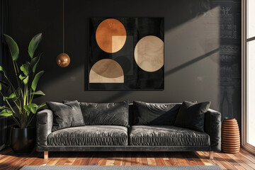 Canvas poster with geometric shapes in dark, moody shades, showcasing dramatic patterns and bold designs in a gothic wallpaper style