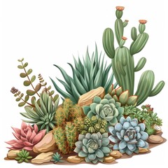 Obraz premium A cactus and succulent garden, garden arrangement isolated on white background