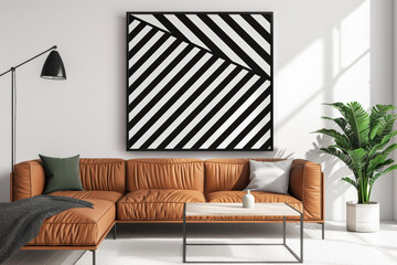 Canvas poster with minimalist geometric patterns in black and white, showcasing sharp angles and clean lines in a sleek wallpaper style