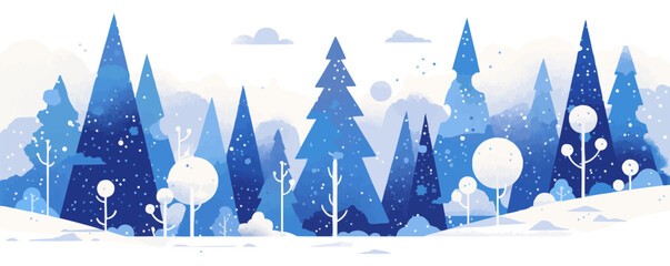 Snow-covered trees in a winter forest. Vector flat minimalistic isolated illustration.