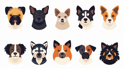 Nine pet icons, modern and symmetrically arranged on white background