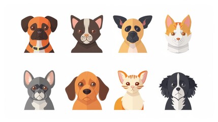 Obraz premium Nine pet icons, modern and symmetrically arranged on white background