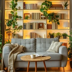 Modern Living Room with Cozy Atmosphere and Warm Lighting