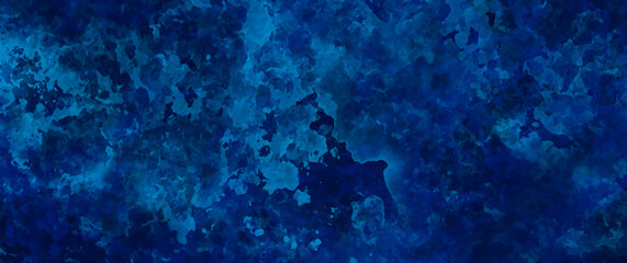 Blue vector watercolor art background. Hand painted Christmas watercolor template with brushstrokes for flyer, poster, cards, invitation, business banner and cover design. Blue grunge illustration.