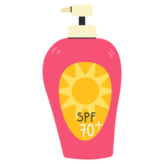 Sunscreen product flat vector isolated illustration. Skincare cosmetic for sun protection. Spf dispenser.