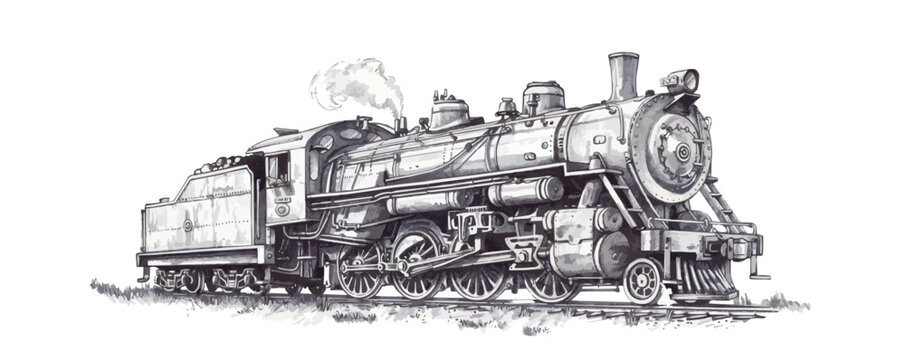 Retro train locomotive sketch hand drawn in doodle style . vector simple illustration