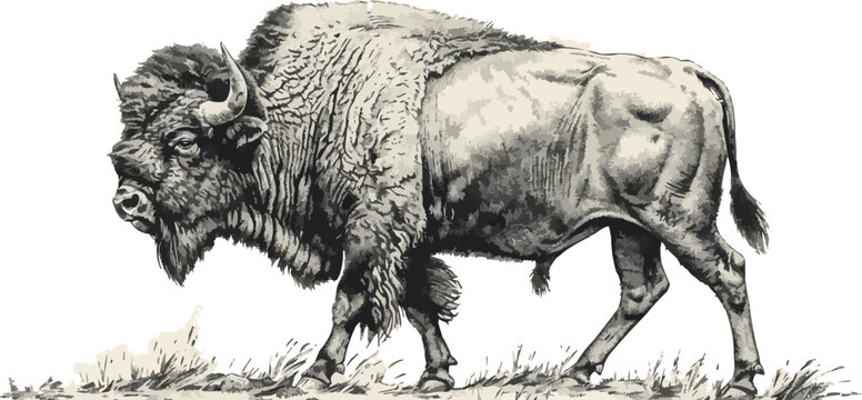 African bison bull hand drawn engraving sketch. vector simple illustration