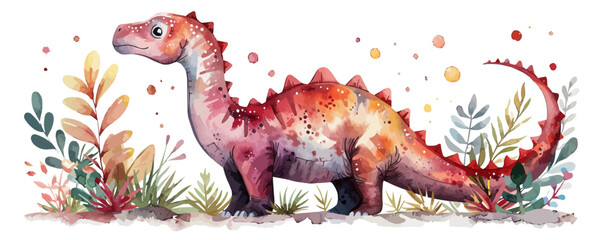 Fototapeta premium little dinosaur in watercolor style. Isolated vector illustration
