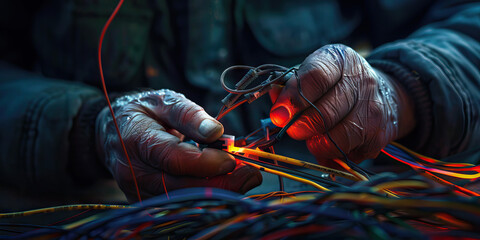 An electrician’s hands carefully wiring a circuit, ensuring safety and functionality