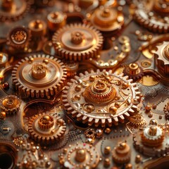 Close-up of intricate golden gears and cogs in a mechanical watch, showcasing fine details and craftsmanship.