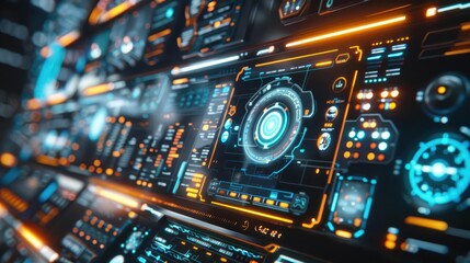 Obraz premium Futuristic home shots, holographic controls, sleek tech environment