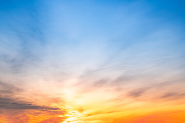 Beautiful , luxury soft gradient orange gold clouds and sunlight on the blue sky perfect for the background, take in everning,Twilight, Large size, high definition landscape photo