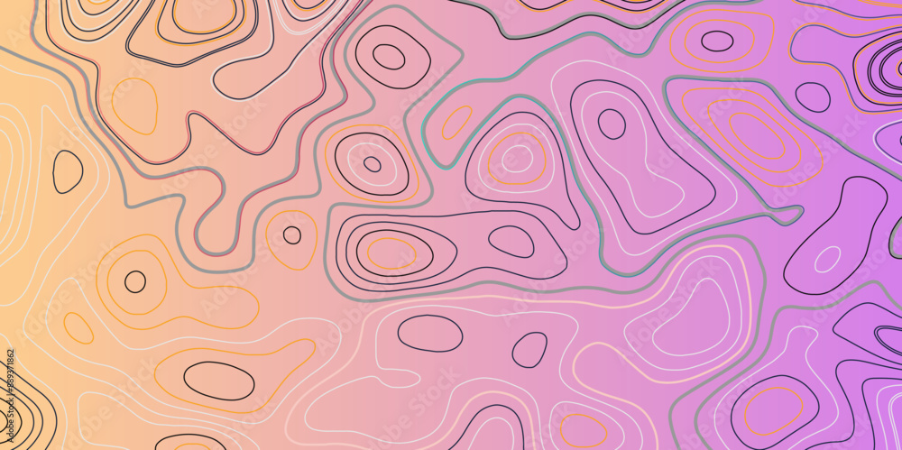 Poster topographic map contour line background vector concept. grey and orange outline topographic contour 
