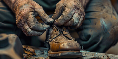 Close-up of a cobbler’s hands repairing a shoe, extending its life with expert craftsmanship