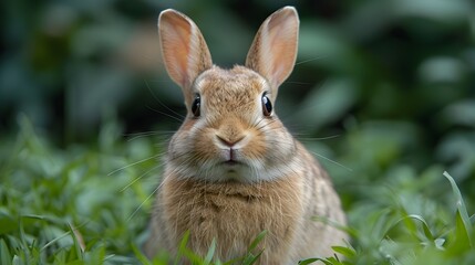 Fototapeta premium Adorable Rabbit in Lush Green Meadow