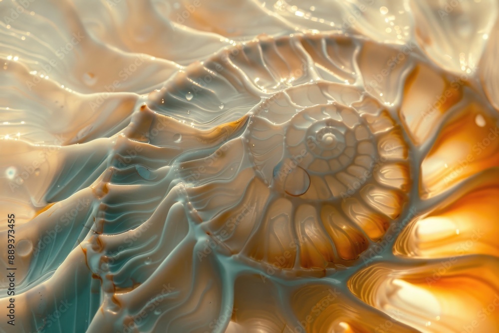 Poster a detailed image of a shell on a tabletop, perfect for use in still life or nature-themed designs