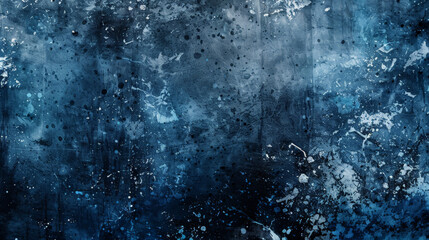 Obraz premium Grunge background featuring a dark, moody texture with splatters of blue paint, smudges, and distressed elements.