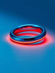 Naklejka premium Modern biosensor ring bathed in cool neon light, a symbol of cutting-edge health and wellness technology.