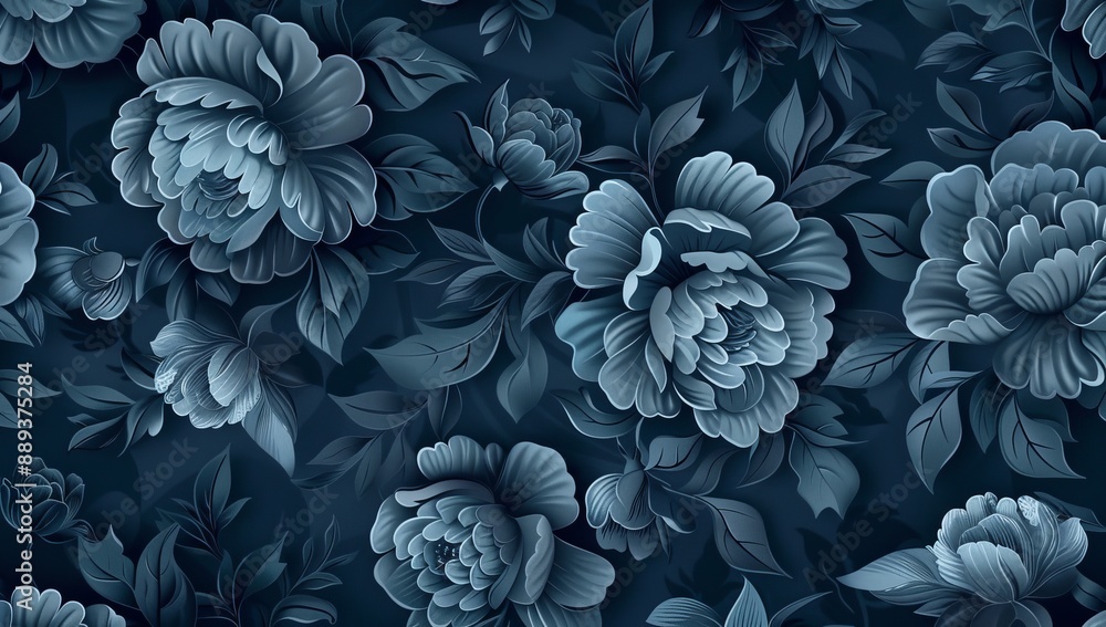 Poster a large-scale pattern of thorn roses appears on a dark blue background.
