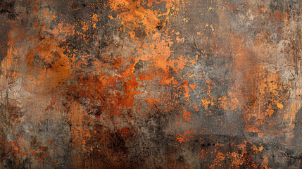 Fototapeta premium Grunge background of a rusted metal surface, with corroded patches, scratches, and a mix of brown and orange hues.