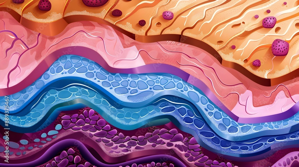 Poster vibrant abstract digital art with flowing colorful waves and patterns