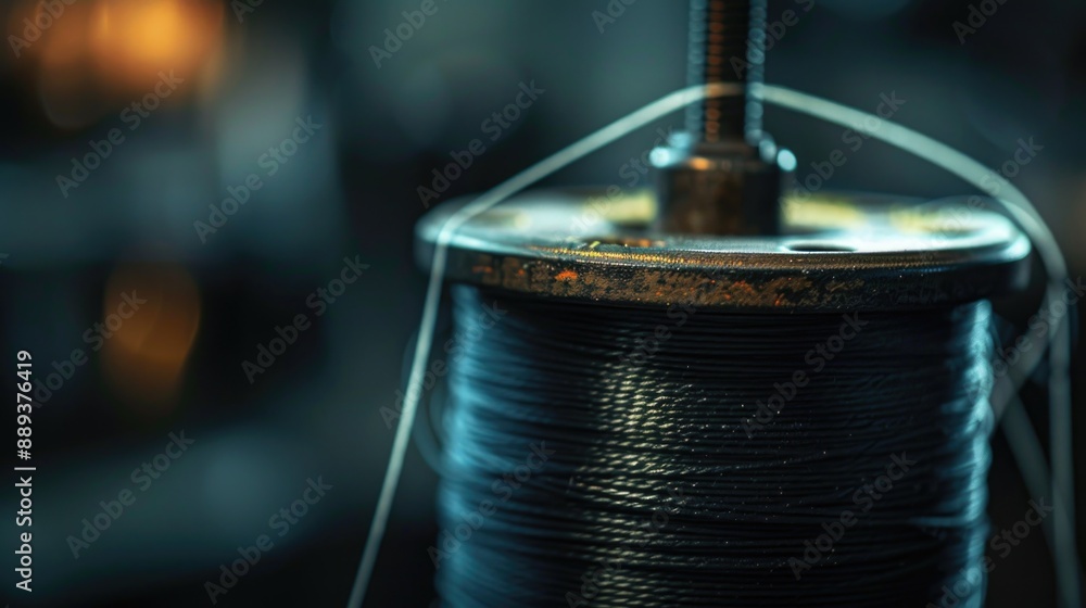Aufkleber Close-up view of a spool of thread with another spool in the background