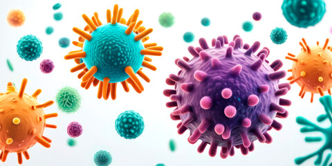 different types of viruses close up on a white background