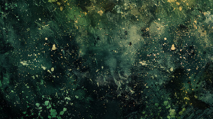 Grunge background with a dark, gritty texture, featuring splatters of green paint, scratches, and worn-out elements.