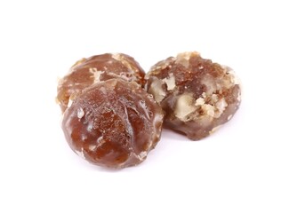 Homemade marron glaces on white background.