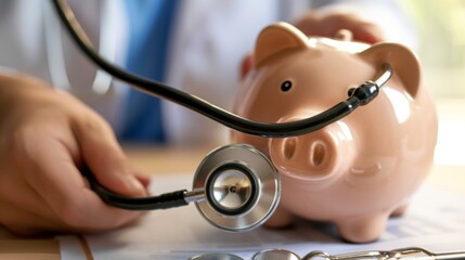 Doctor Examining Piggybank With Stethoscope