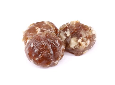 Homemade marron glaces on white background.