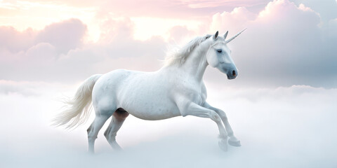 Obraz premium A white unicorn in a white fog