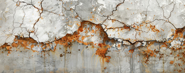 Fototapeta premium A background combining heavily rusted areas with cracked and aged marble, highlighting the contrast between the organic texture of rust and the polished finish of marble. The result is a visually