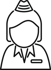 Simple black and white line icon of a female airport staff wearing uniform