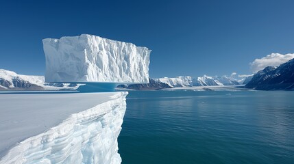 Dynamic image of glacier retreat due to global warming, symbolizing environmental changes and the urgency for climate action. Height Resolution Photo, , Minimalism,