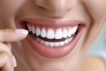 Obraz premium Closeup view of A Young Caucasian woman inserting a dental aligner Aligning her teeth for a flawless smile transformation