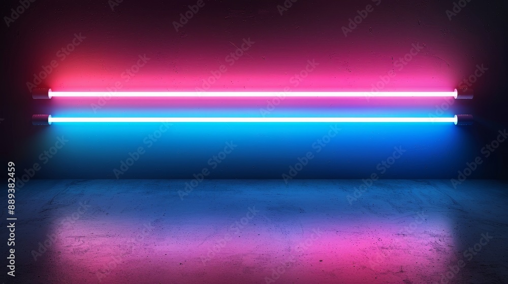Poster a 3d render depicting a neon background with glowing lines. a dark wall is illuminated with modern l