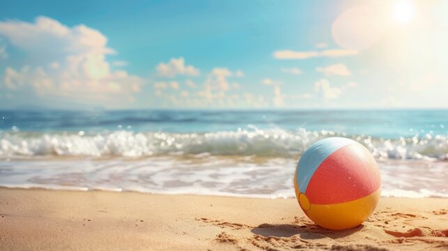 Summer holidays background with colorful beach ball floating and copy space