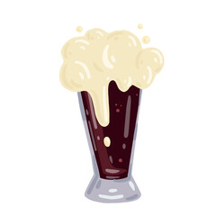 A cartoonish glass of dark, foamy beer. Vector graphics.