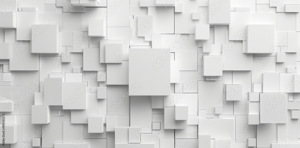 Poster a random moved and fade out white cube box block background wallpaper banner with copy space